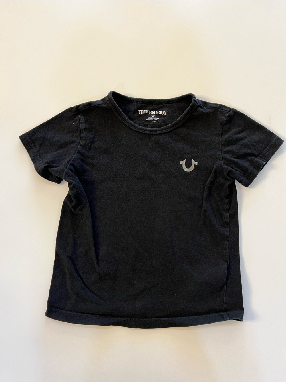 Kids True Religion Black Short Sleeve Tee Buddha Guitar Logo, size 3